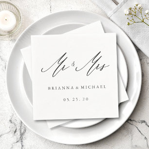 Simple Elegant Calligraphy Mr and Mrs Wedding Napkins