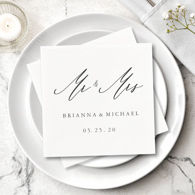 Simple Elegant Calligraphy Mr and Mrs Wedding Napkins (Creator Uploaded)