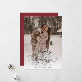 Simple Elegant Calligraphy Red Christmas Photo Holiday Card