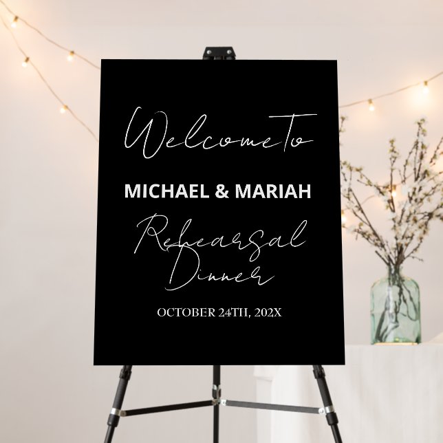 Simple Elegant Calligraphy Rehearsal Dinner  Foam Board (In Situ (Stand))