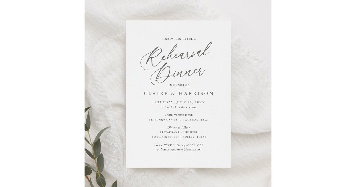 Simple Elegant Calligraphy Rehearsal Dinner Invita Invitation | Zazzle