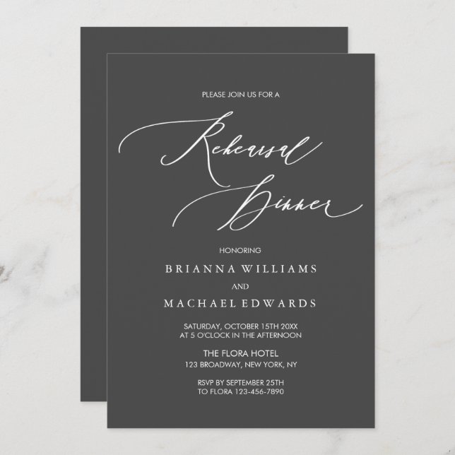 Simple Elegant Calligraphy Rehearsal Dinner Invitation (Front/Back)