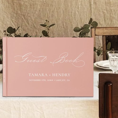 Simple Elegant Calligraphy Rose Gold Wedding Guest Book