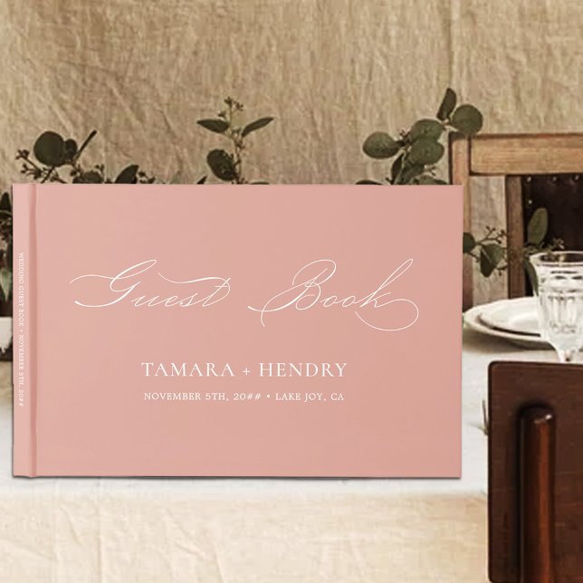 Simple Elegant Calligraphy Rose Gold Wedding Guest Book (Creator Uploaded)