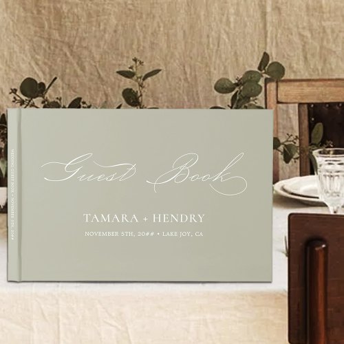 Simple Elegant Calligraphy Sage Green Wedding Guest Book