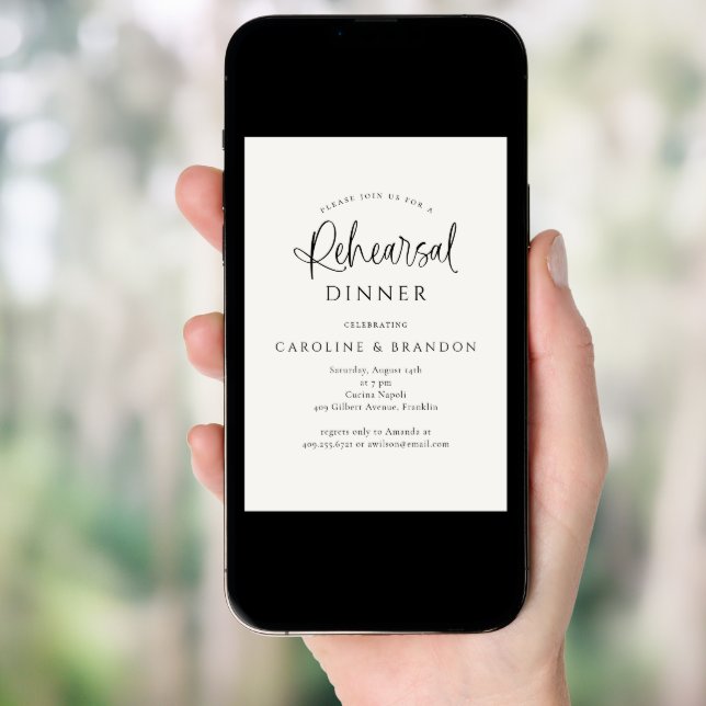 Simple Elegant Calligraphy Script Rehearsal Dinner Invitation (Front Digital)