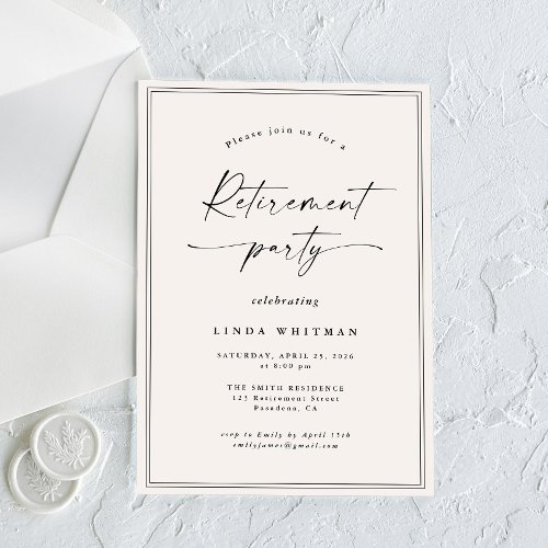 Simple Elegant Calligraphy Script Retirement Party