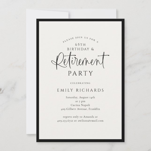 Simple Elegant Calligraphy Script Retirement Party Invitation (Front)