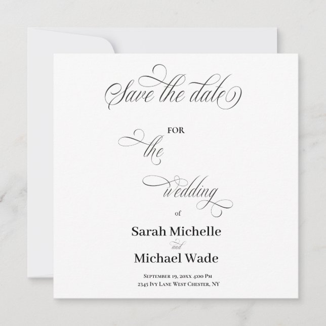 Simple Elegant Calligraphy Script Save the date (Front)
