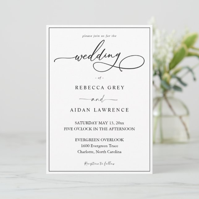 Simple Elegant Calligraphy Script Wedding Invitati Invitation (Standing Front)