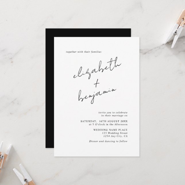 Simple Elegant Calligraphy Script Wedding Invitation (Front/Back In Situ)