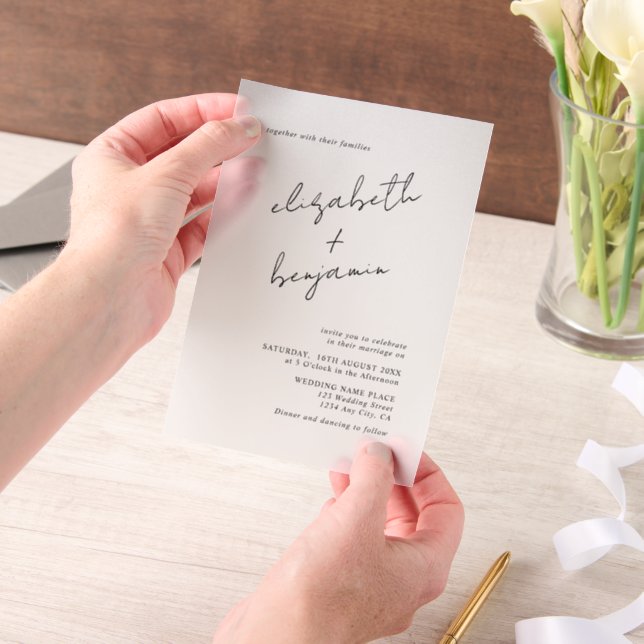 Simple Elegant Calligraphy Script Wedding Vellum Invitations (Handheld)