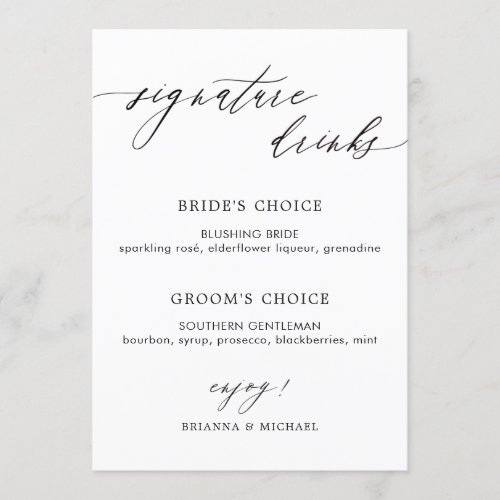 Simple Elegant Calligraphy Signature Drinks Menu