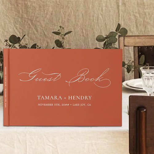 Simple Elegant Calligraphy Terracotta Wedding Guest Book