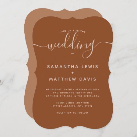 Simple Elegant Calligraphy Terracotta Wedding Invitation