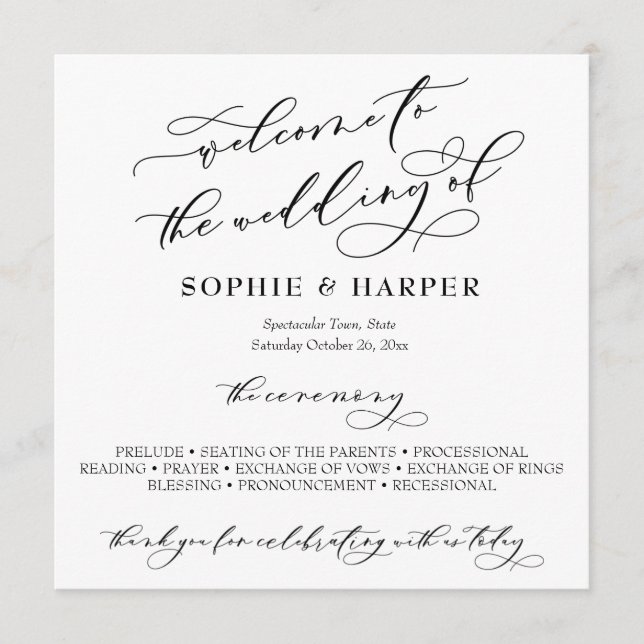 Simple Elegant Calligraphy Typography Black White Program (Front)