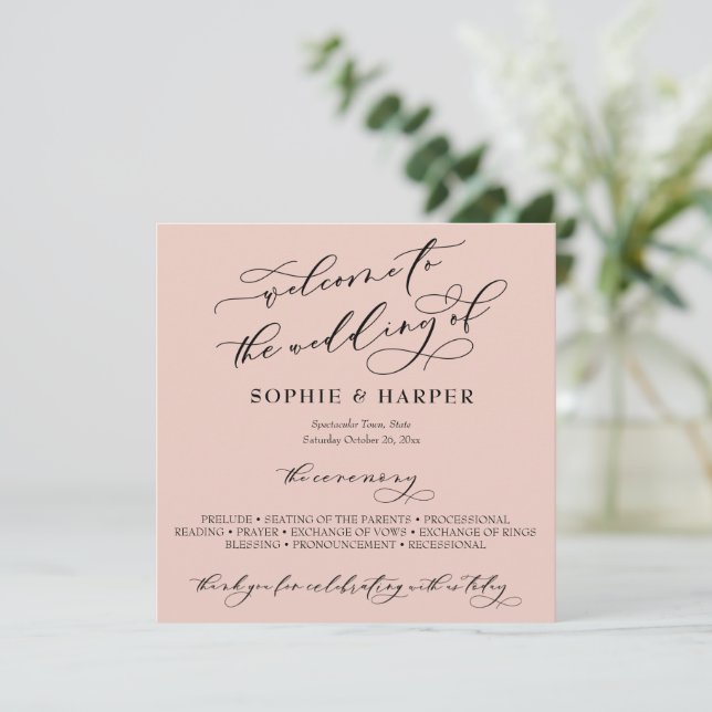 Simple Elegant Calligraphy Typography Blush Pink Program (Standing Front)