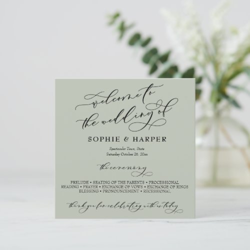 Simple Elegant Calligraphy Typography Sage Green Program