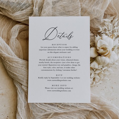 Simple Elegant Calligraphy Wedding Details RSVP Card
