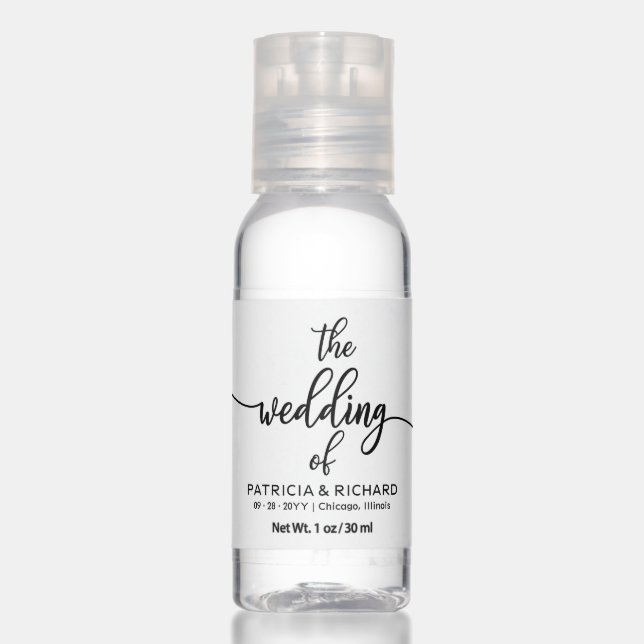 Simple Elegant Calligraphy Wedding Hand Sanitizer (Front)