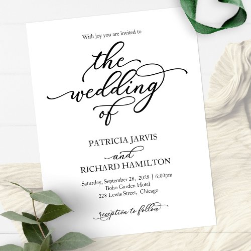 Simple Elegant Calligraphy Wedding Invitation Postcard