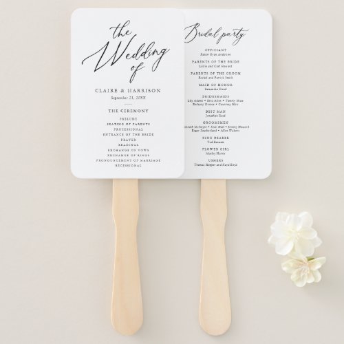 Simple Elegant Calligraphy Wedding Program Hand Fan