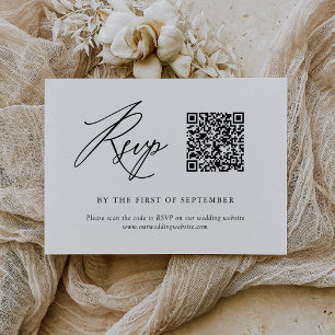 Simple Elegant Calligraphy Wedding QR code RSVP Card