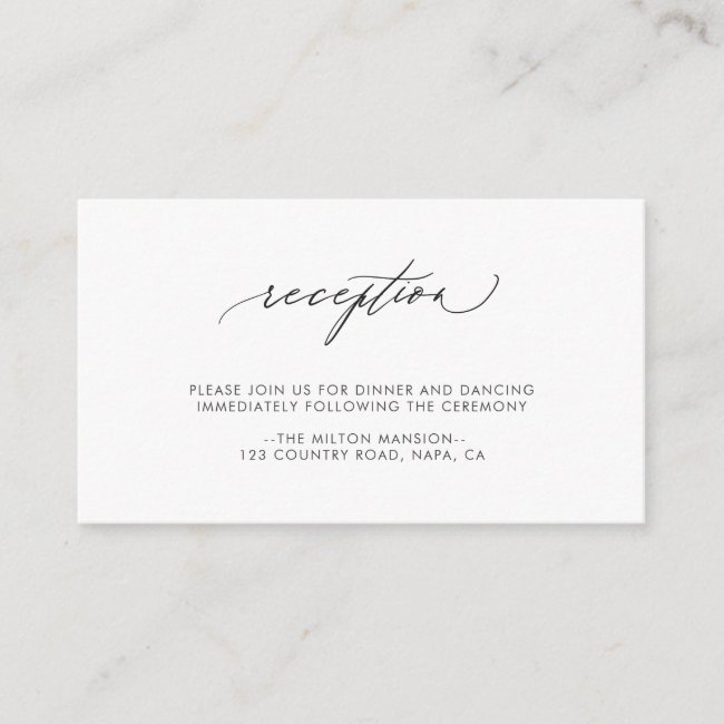 Simple Elegant Calligraphy Wedding Reception Enclosure Card