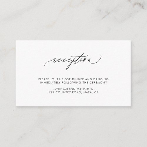 Simple Elegant Calligraphy Wedding Reception Enclosure Card