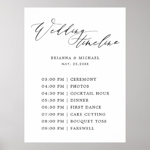 Simple Elegant Calligraphy Wedding Timeline Sign