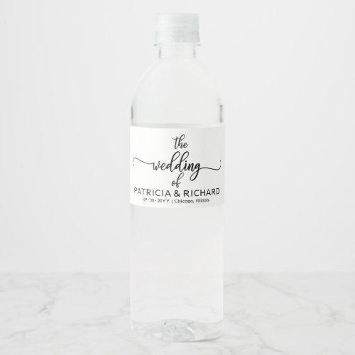 Simple Elegant Calligraphy Wedding Water Bottle Label