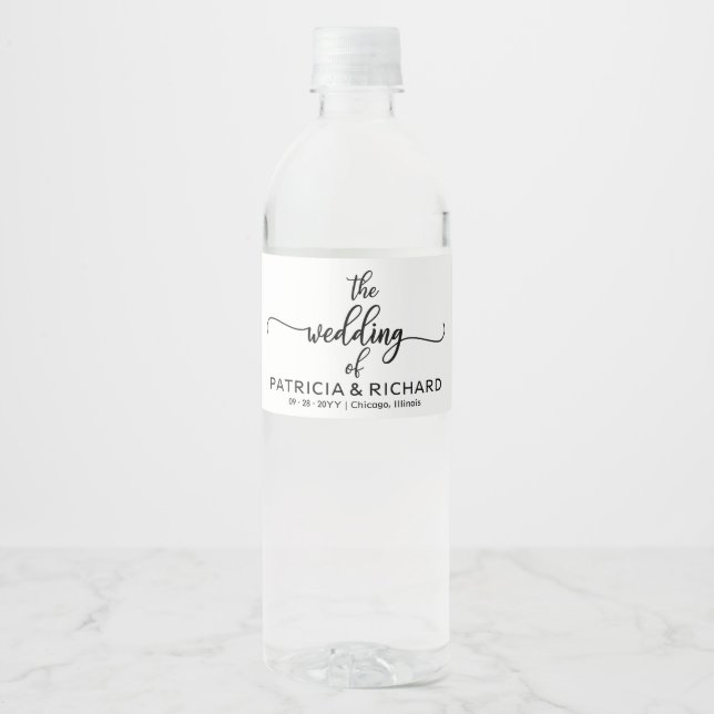 Simple Elegant Calligraphy Wedding Water Bottle Label (Front)