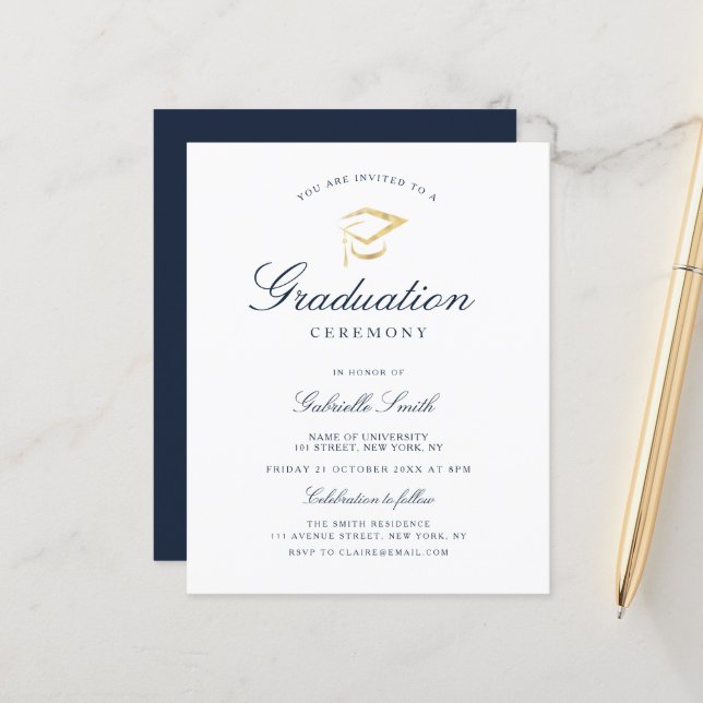 simple elegant cap graduation ceremony invitation (Front/Back In Situ)