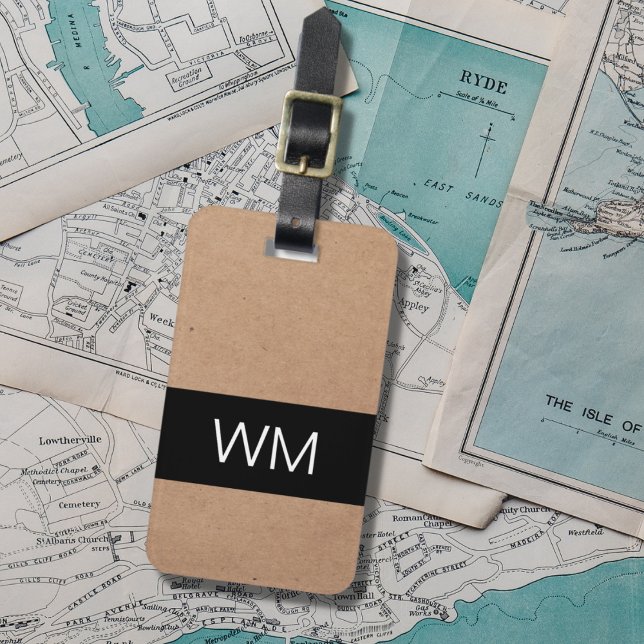 Simple Elegant Cardboard Grey Stripe Monogram Luggage Tag (Creator Uploaded)