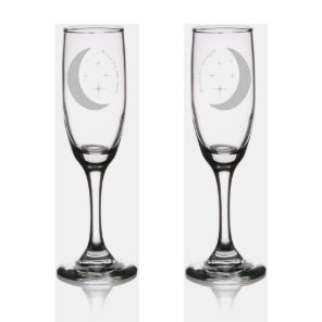 Simple Elegant Celestial Gold Moon Stars Wedding Champagne Flute