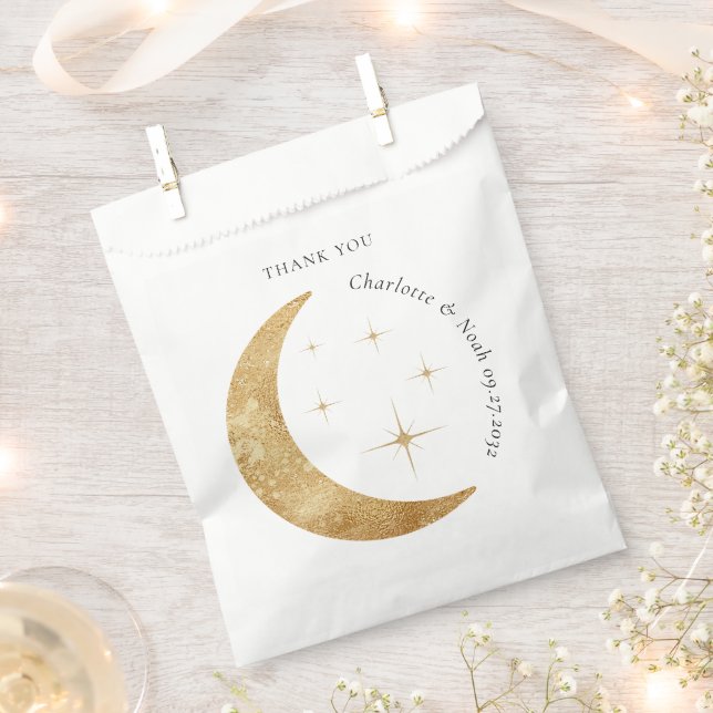 Simple Elegant Celestial Gold Moon Stars Wedding Favor Bag (Clipped)