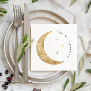 Simple Elegant Celestial Gold Moon Stars Wedding Napkins