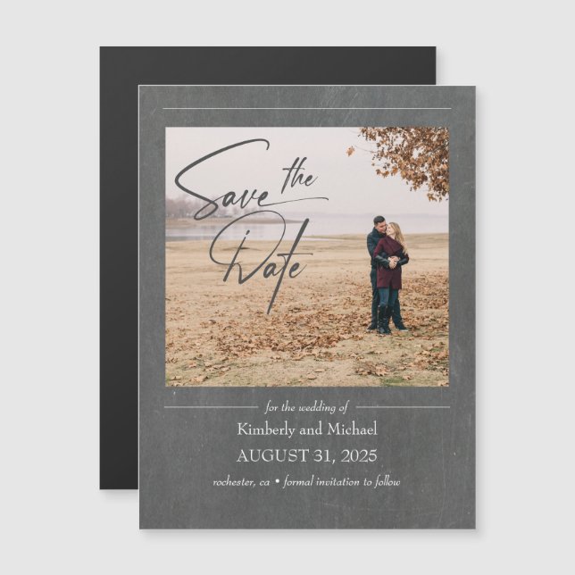 Simple Elegant Chalkboard Save the Date Photo Magnetic Invitation (Front/Back)