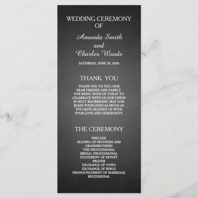 Simple Elegant Chalkboard Wedding Programs (Front)