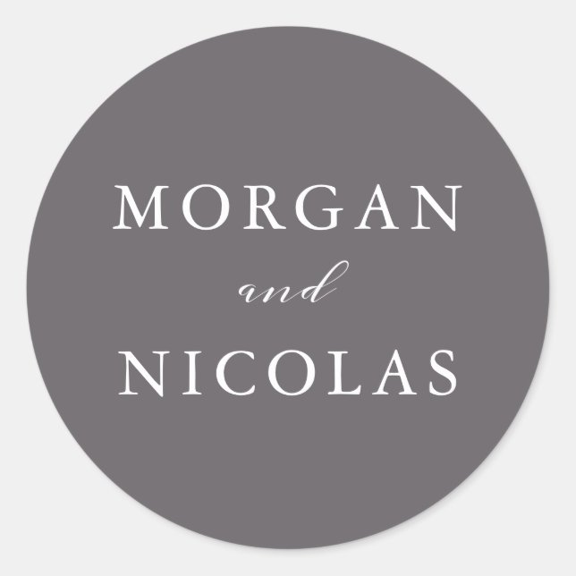 Simple Elegant Charcoal Gray Bride and Groom Classic Round Sticker (Front)