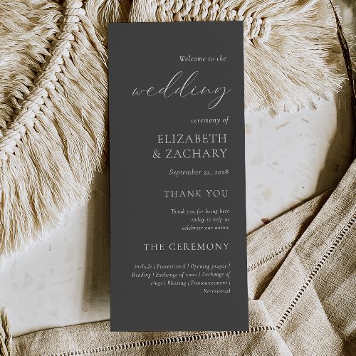 Simple Elegant Charcoal Gray Wedding Program