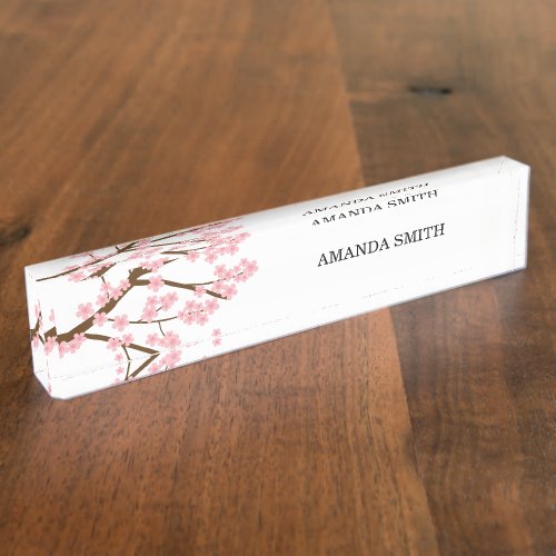 Simple Elegant Cherry Blossoms Sakura Tree Pink Desk Name Plate