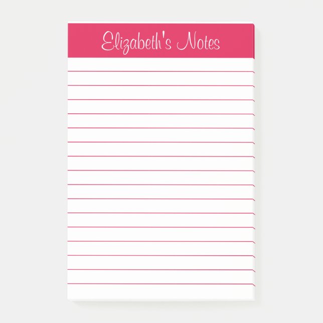 Simple Elegant Cherry Red Lined Personalized Post-it Notes (Front)
