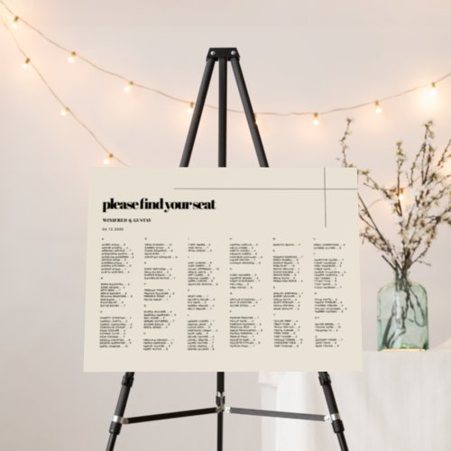 Simple elegant  chic Alphabetical seating chart Foam Board