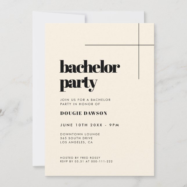 Simple elegant & chic Bachelor Party Invitation (Front)