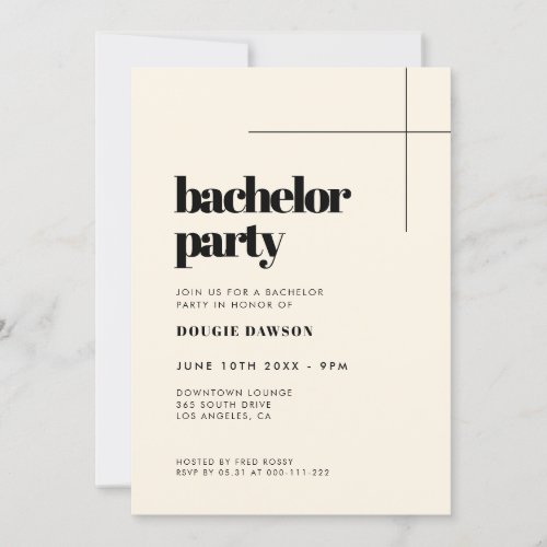 Simple elegant  chic Bachelor Party Invitation