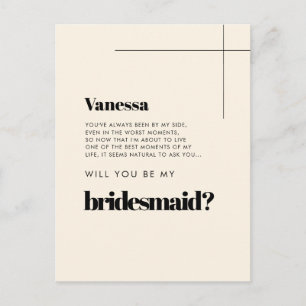 Simple elegant & chic Cream Bridesmaid proposal Postcard