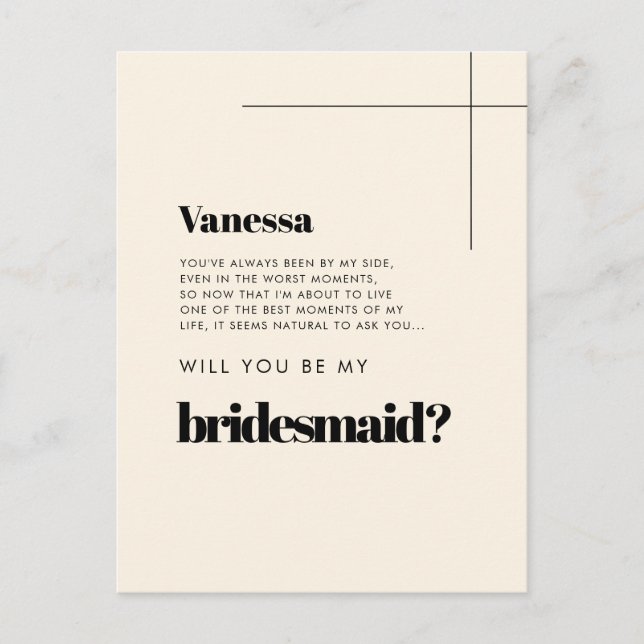 Simple elegant & chic Cream Bridesmaid proposal Postcard (Front)