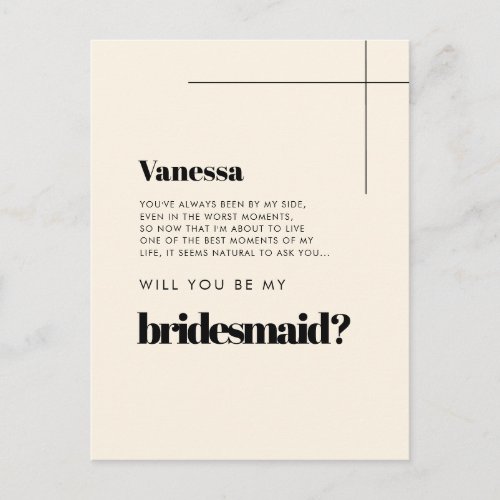 Simple elegant  chic Cream Bridesmaid proposal Postcard