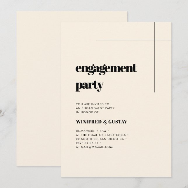 Simple elegant & chic Cream engagement party Invitation (Front/Back)